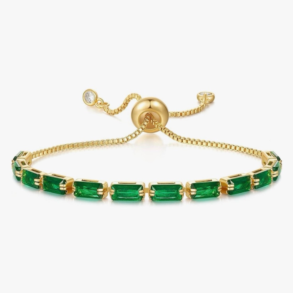 NEW 14K Gold Plated Cubic Zirconia Adjustable Slider Bracelet